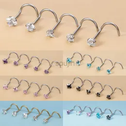 Body Arts 5st 20g Surgical Steel Nose Stud Rings Women Round Heart Star Square Triangle Zircon Screw Bend Nos Piercing Smycken Punk Gift D240503