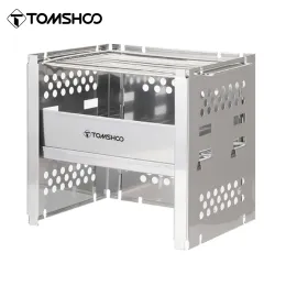 Grills Tomshoo Outdoor Camping Wood Spise W Barbecue Grill Portable Wood Burning Stove Wood Burner W BBQ Bracket Fire Wood Heater