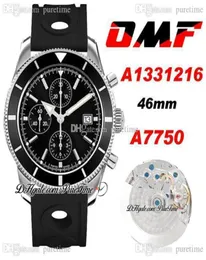 OMF Superocean Herie II A7750 Automatische Chronograph Herren Watch A1331216 46 mm schwarze Lünette und Zifferblattstabstabmarkierungen Gummi -Löcher SU7326732
