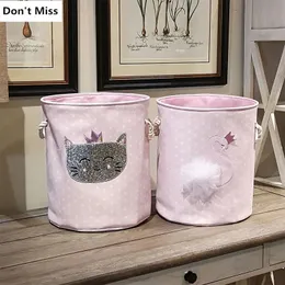 Pink folding laundry basket for dirty clothes cartoon cat swan childrens toy basket storage bag laundry basket 240426
