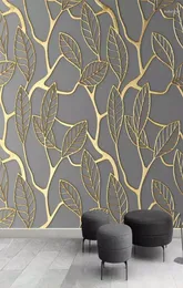 Duvar Kağıtları Özel Po Duvarlar için Duvar Kağıdı 3D Stereoskopik Altın Ağaç Yapraklar Oturma Odası TV Arka Plan Duvar Duvar Sural Yaratıcı Kağıt 3d6097029