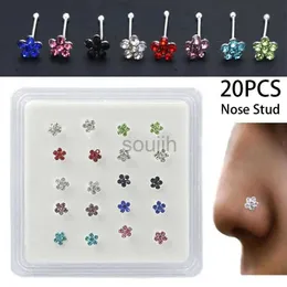 Body Arts 20pcs/Box Body Nase Piercing Schmuck Nasenringe Nasenstollen für Frauen farbiger Kristallblüten Nagel Schmuck WHOSale D240503