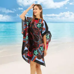 Beach Cape Cloak Womenponcho Seaside Urlaubsfurder Frühling und Sommer Lady Coat Shawh Imitation Seidenpullover gedruckt P2