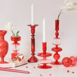 Candles Floriddle Creative Red Glass Taper Candle Holder Christmas Gift Wedding Table Decoration Home Decoration DryFlower Vase