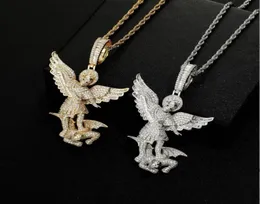 Hip Hop Pendants Micro Paled AAA Cubic Zirconia Bling Iced Out Angel besegrar Demonhalsband för män Rapper Jewelry Gift7969653