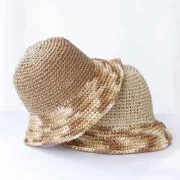 Boinas 2024 Womens Straw Gradiente Hat Bucket Protection UV Visor Women Women Women Fashion Summer Cap