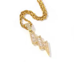 Hip Hop Men039s Zirkon Diamant Anhänger gemischtes quadratisches Eis aus Strasskristall Halskette Blitz Anhänger6251039