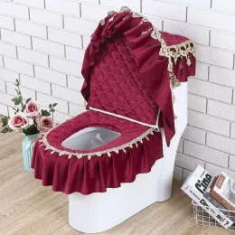 يغطي Terylene Jacquard Fabric Highgrade Europeal Toilet Cover 3piece Lace Shiceen Evalet Seat Sent Universal Bather Bathroom Ring Ring