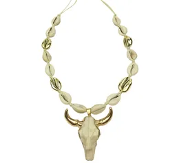 DM Cow Bull Head Necklace Netclace Rope Rope Chain Natural Cowrie Shell Long Animal Skull Boho Jewelry Collier Femme 2020 Kolye Y25429252