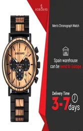 Bobo Bird Dial exclusivo StopWatch Bamboo Wooden Watches Men Wrist Watch With Date Create Clock Gift In Wood Box Saat Erkek C0227276V1375440