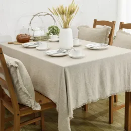 Pads Farmhouse Tablecloth Cotton Linen Boho Shabby Chic Monochromatic Village Table Cover Tassels Rectangle for Kitchen & Dining Room