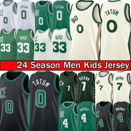 0 Jayson Tatum Basketbol Formaları Jaylen Brown City Jersey 4 Jrue Tatil Retro Larry 33 Kuş 2023-24 Erkek Kid Gençlik Yeşil Dikişli Sepet Gömlek