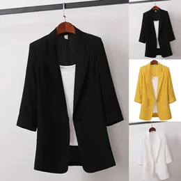 Terno blazer linho de algodão básico Três quartos de botão de casaco feminino Summer coreano moda casual jackets short coat 240430