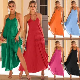 Grundläggande casual klänningar Designerklänning 2024 Kvinnor A-line veckad klänning strandsemester lång kjol