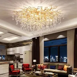 Chandeliers Modern Luxury Big Ceiling Chandelier Crystal Golden Water Drop Tree Branch For Living Room El Villa Hall Light