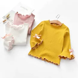 T-shirt 2023 Girls T-shirt Spring Autumn per bambini uccellino per bambini camicia casual-kno-kno-knot abiti a maniche lunghe di cotone per ragazze newl2405