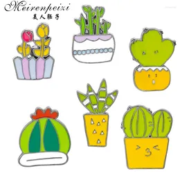 Broschen Mode Cartoon Cactus niedliche Mini -Pflanzentopf Emaille für Frauen Denim Jacken Replement Pins Hut Abzeichen Kinder Schmuckzubehör Accessoires