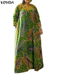 Plus Size 5XL VONDA Bohemian Summer Dress Women Causal 34 Sleeve Vintage Leopard Printed Long Robe Loose Party Sundress 240506