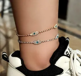 INS Fashion Evil Eyes Rhinestone Gold Silver Color Anklets for Women Shining Full Crystal Tennis Chain Anklet Leg Chain Jewelry G11609633