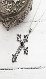 Jewelry Accessories Fashion JewelryNecklace Large Detailed Black Drill Jewel Necklace Silver Color Tone Pendant Goth Punk Jewellery8666087