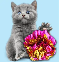 Cat Toy Tin Foil Foil Kolny papier pierścieniowy błyszczący interaktywny dźwięk kulki marszczące kulki koty dźwięki zabawki Pet Play Balls VTKY23517362855