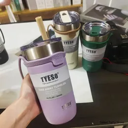 Tyeso 550 ml710 ml Thermoserie Wasserflasche mit Strohwagen Kaffeetasse Edelstahl Vakuumflasche Tumbler isoliert Tasse Reise 240430