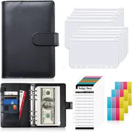 A6 Notebook Cash Envelopes System Set Binder Pockets PU Leather Budget Money Saving Bill Organizer Accessories 240428
