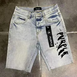 Jeans masculino designer de marca roxa masculino jeans roxo shorts hip hop casual joelho curto lenght jean roupas 29-40 shorts de alta qualidade tamanhos jeans regular