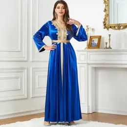 Этническая одежда Marocain Velvet Kaftan Женщины -мусульманские ремники макси -платье Исламская халабия арабская хала