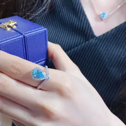 Anel de designer de alta qualidade 925 Sterling Water Grow Drop Full Diamond Sapphire Ring com 18k Gold de jóias de Luxury em forma de pera branca em forma de pera