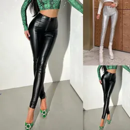 Frauenhose PU Leder sexy Leggings Front Reißverschluss UP Frauen Bleistift Clubwear Performance hohe Taille enge Kumpel Hosen Pantalone