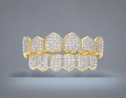 Hip Hop Micro Pave Zircon Zircon Teath Grillz Caps أعلى الرجال للنساء الذهب الفضي اللون مصاصي الدماء