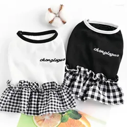 Dog Apparel Embroidery Plaid Puppy Dress Summer Cat Skirt Pet Clothing Princess Sweet Clothes York Pug