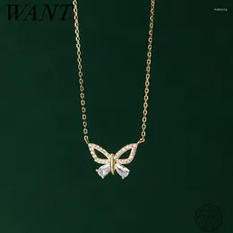 Pendants WANTME 925 Sterling Silver Shiny CZ Romantic Butterfly Clavicle Pendant Charm Necklace For Women Fashion Wedding Party Jewelry