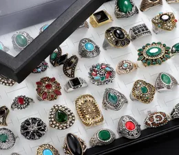 Nowy zabytkowe srebrne vintage kamień naturalny pierścień Prezenty Prezenty Klejnot Turkusowe pierścionki biżuterii Rabat Promocja Kostium Weddna Lady9064801