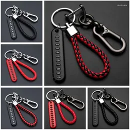 Nyckelringar Anti-Lost Car Nyckelring Telefonnummer Kort Keyring Leather Bradied Rope Auto Vehicle Key Chain Holder Accessories Gift For Man