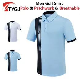 Men's Polos TTYGJ Men Short Slve Shirt Male Patchwork Turn Down Collar Tops Men Breathable Soft Casual T-shirt Summer Clothing Y240506