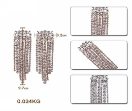 Hela populära mode lyxdesigner överdrivna glittrande full strass kristall lång tofs -studörhängen för kvinnor4130403