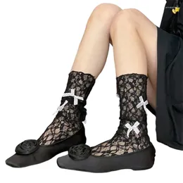 Women Socks Bows Lace Ankle Summer Sheer Loose Slouchs