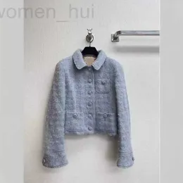 Damenjacken Designer Frühling/Sommer Neues Produkt Wolle grobe Tweed Graublau gemischte Linie kleiner Flip -Kragen Jacke Mantel NT0A