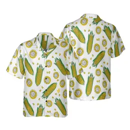 Camisas casuais da fábrica de milho de milho 3D camisetas impressas para homens roupas de milho havaiano na cobre camisetas de praia de fazenda milho de alimentos curto slve kids tops y240506