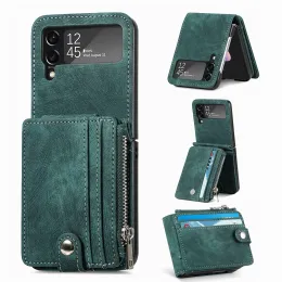 Cases Detachable Retro Leather Zipper Wallet Folding Case for Samsung Galaxy Z Flip 5 4 5G Flip4 Flip3 2 in1 Cards Holder Phone Cover
