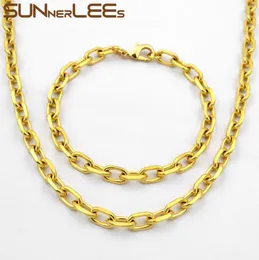 SUNNERLEES Fashion Jewelry Gold Color Necklace Bracelet Set 65mm Oval Link Chain For Mens Womens Gift C33 S4320517