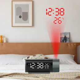 الساعات 180 ° وظيفة الدوران الجدار الرقمي جدار الساعة الإلكترونية درجة حرارة السرير مع ساعات الإسقاط غرفة نوم إنذار الغفوة