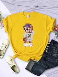 Damen T-Shirt Mode Teddybär Mädchen süßes Print T-Shirt Damen lässig atmungsablöser kurzärmelig sommerweich und bequemes T-Shirt Hip Hop T-Shirtl2405