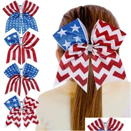 Akcesoria do włosów 8 -calowe dziewczęta amerykańska flaga błyszczącego wstążki Bowknot 4th of Jy Independence Day Ponytail Ties Drop dostarczenie dhrtz