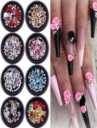 1box 3D ногтевые стоки камней, смешанные красочные наклейки с изогнутыми ногтями. Кристаллы.