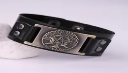 Baum des Universums Nordic Hexagram Amulett Armband Herren Designer Schmuck Schwarz und brauner echtes Lederarmbänder3008289