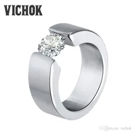 Simple Shiny Bling Zircon Ring 316L Stainless Steel Ring For Women Men bague Jewelry Engagement Fashion Jewelry Solitaire Ring VIC8280773