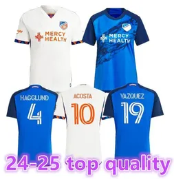 23 /24 FC Cincinnati Soccer Jerseys Kids Kit Man 23/24 Футбольная рубашка Дом Голубая прочь белые бупендза Акоста Робинсон Миазга Барреал вратарь8899